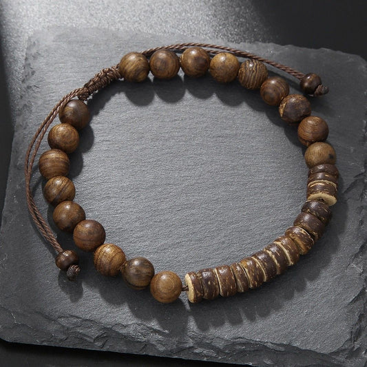 Sacred Mountain Wood Bracelet – Unisex Adjustable Beaded Spiritual Bracelet