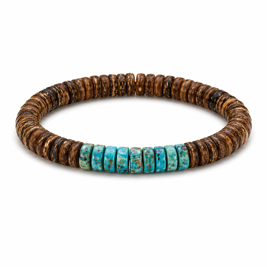 Turquoise Accent Heishi Beaded Bracelet – Unisex Stretch Stacking Bracelet