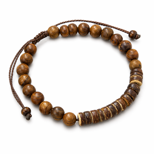 Sacred Mountain Wood Bracelet – Unisex Adjustable Beaded Spiritual Bracelet