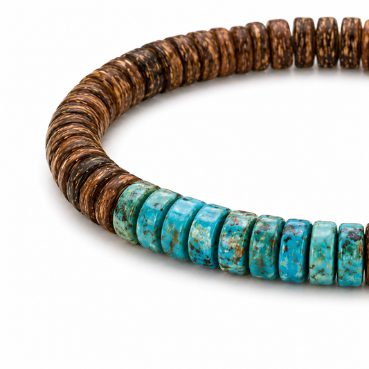 Turquoise Accent Heishi Beaded Bracelet – Unisex Stretch Stacking Bracelet