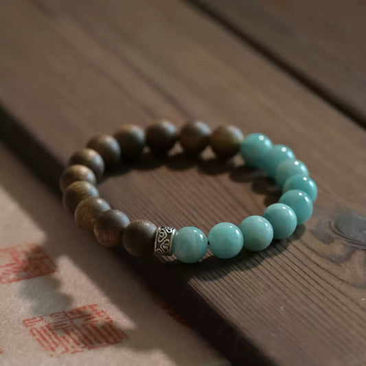 Monk-Blessed Wooden Mala Bracelet for Calm & Balance