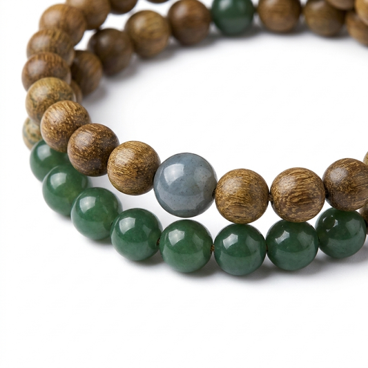 Natural Wood & Jade Wrap Bracelet - Zen Meditation Beaded Jewelry