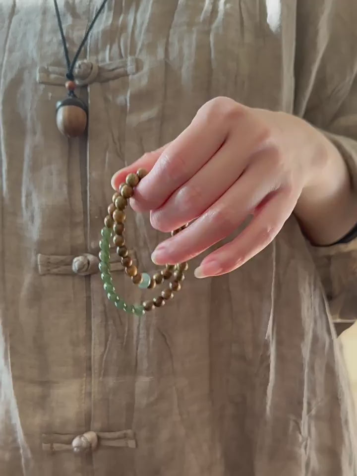 Natural Wood & Jade Wrap Bracelet - Zen Meditation Beaded Jewelry